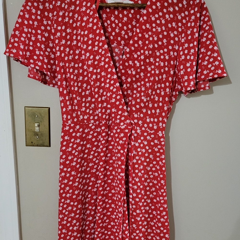 Monteau Red Floral Midi Dress